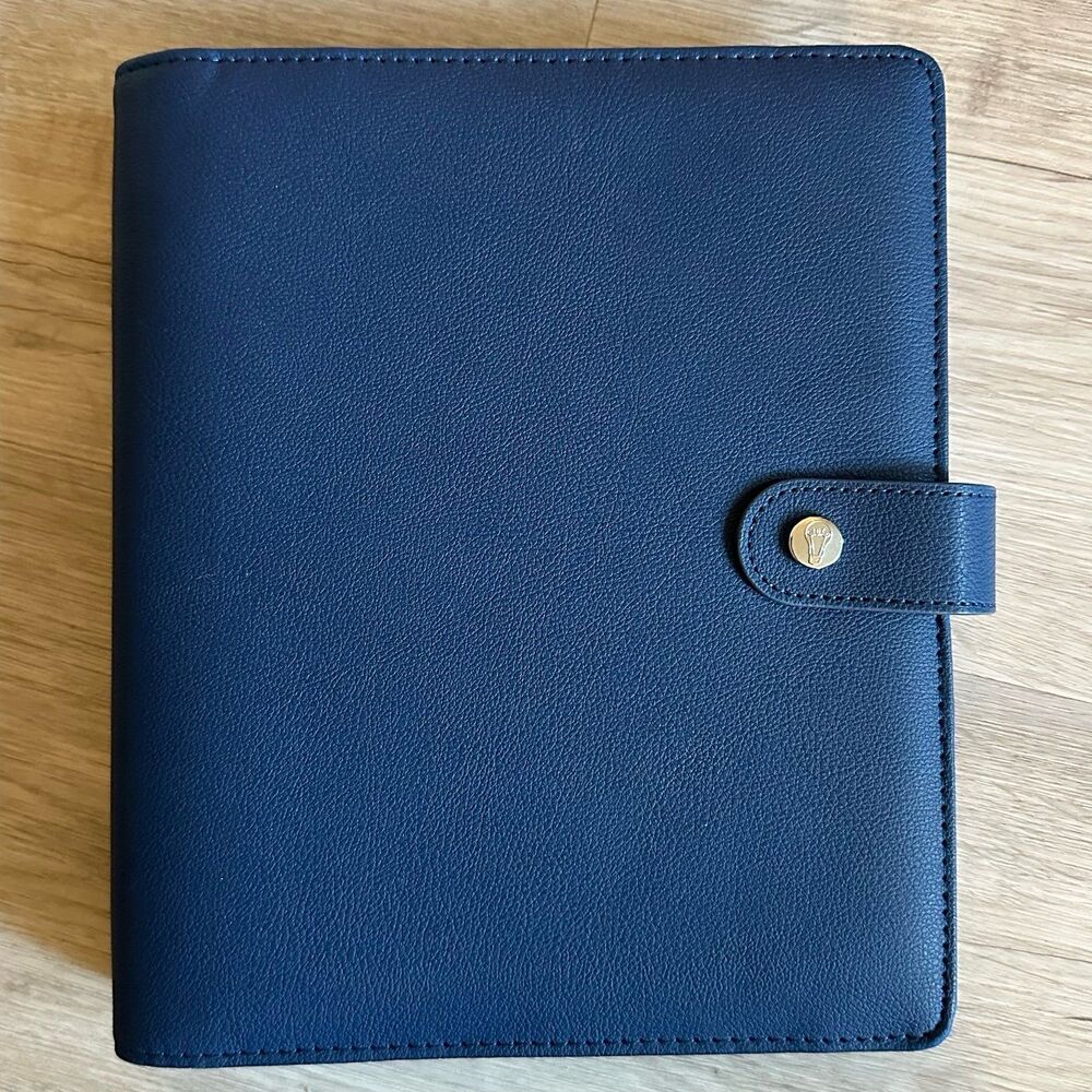 LUX A5 Productivity Binder Dark Blue Faux Leather Planner with Snap Closure